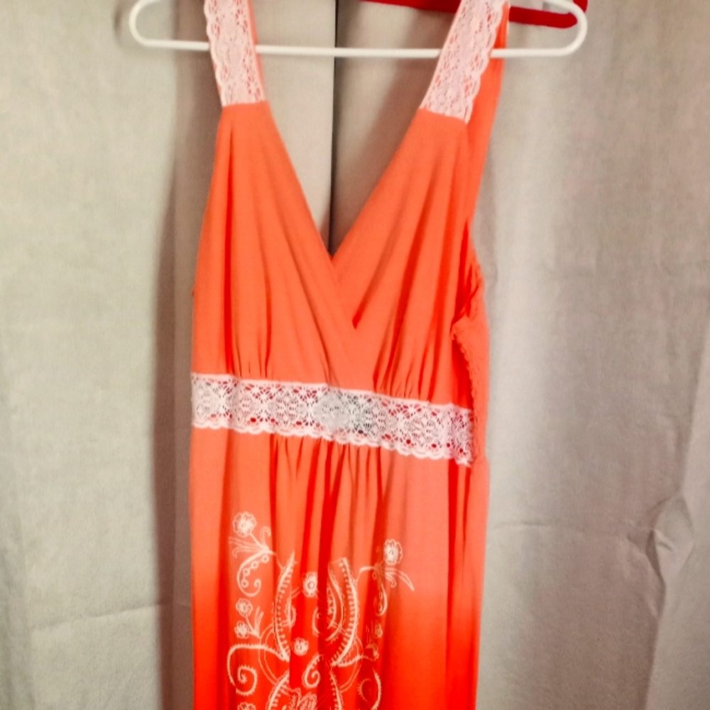 XL Coral embroidered maxi dress